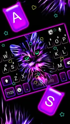 Purple Neon Cat Keyboard Theme android App screenshot 3